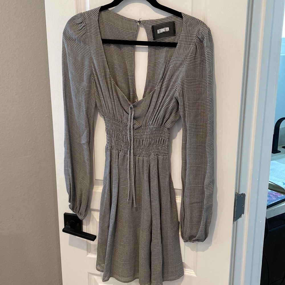 Reformation Plaid Mini Dress in Grey - Picture 2 of 3